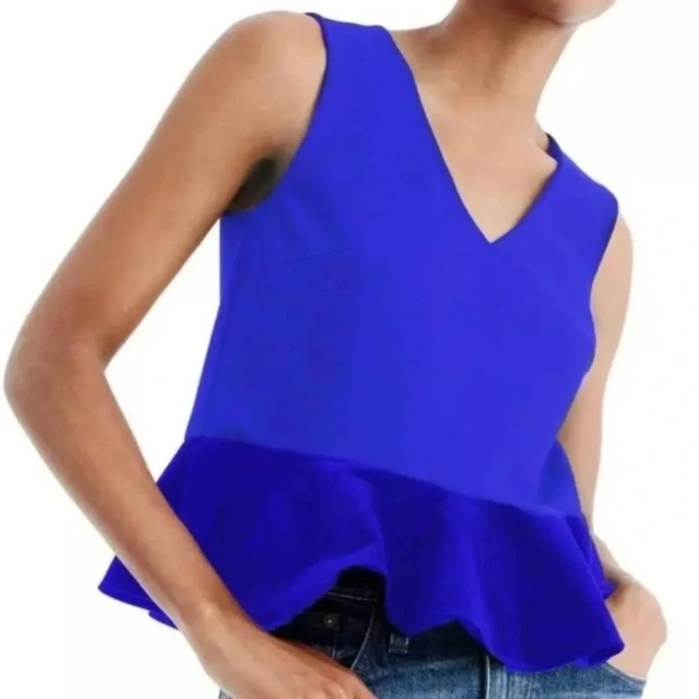 J. Crew Velvet Peplum Royal Blue Sleeveless Blouse‎ V-Neck XS